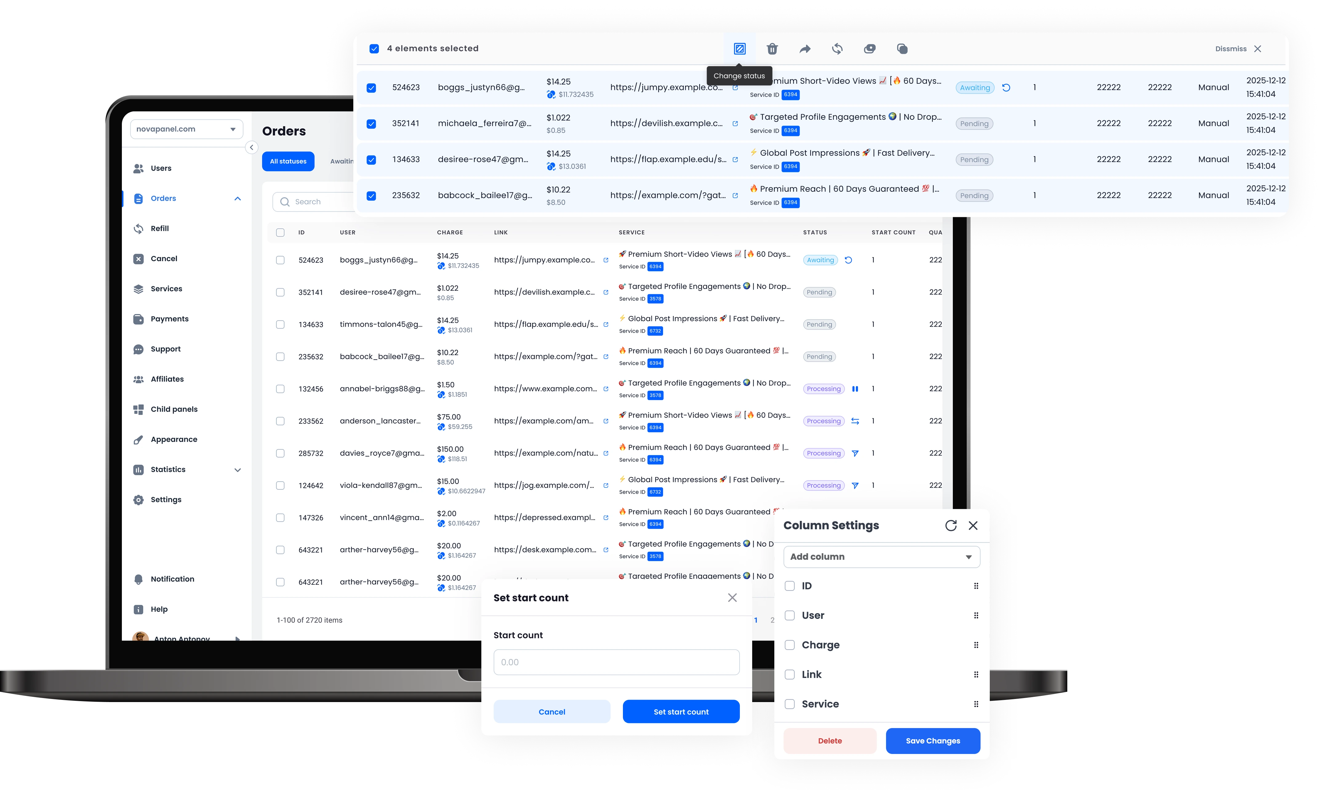 NovaPanel admin dashboard