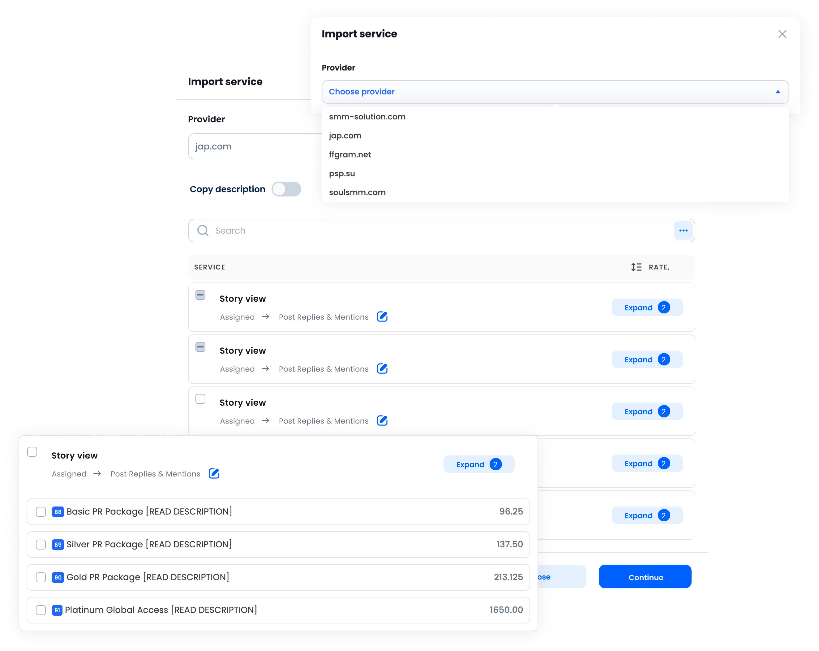 Provider API connection settings
