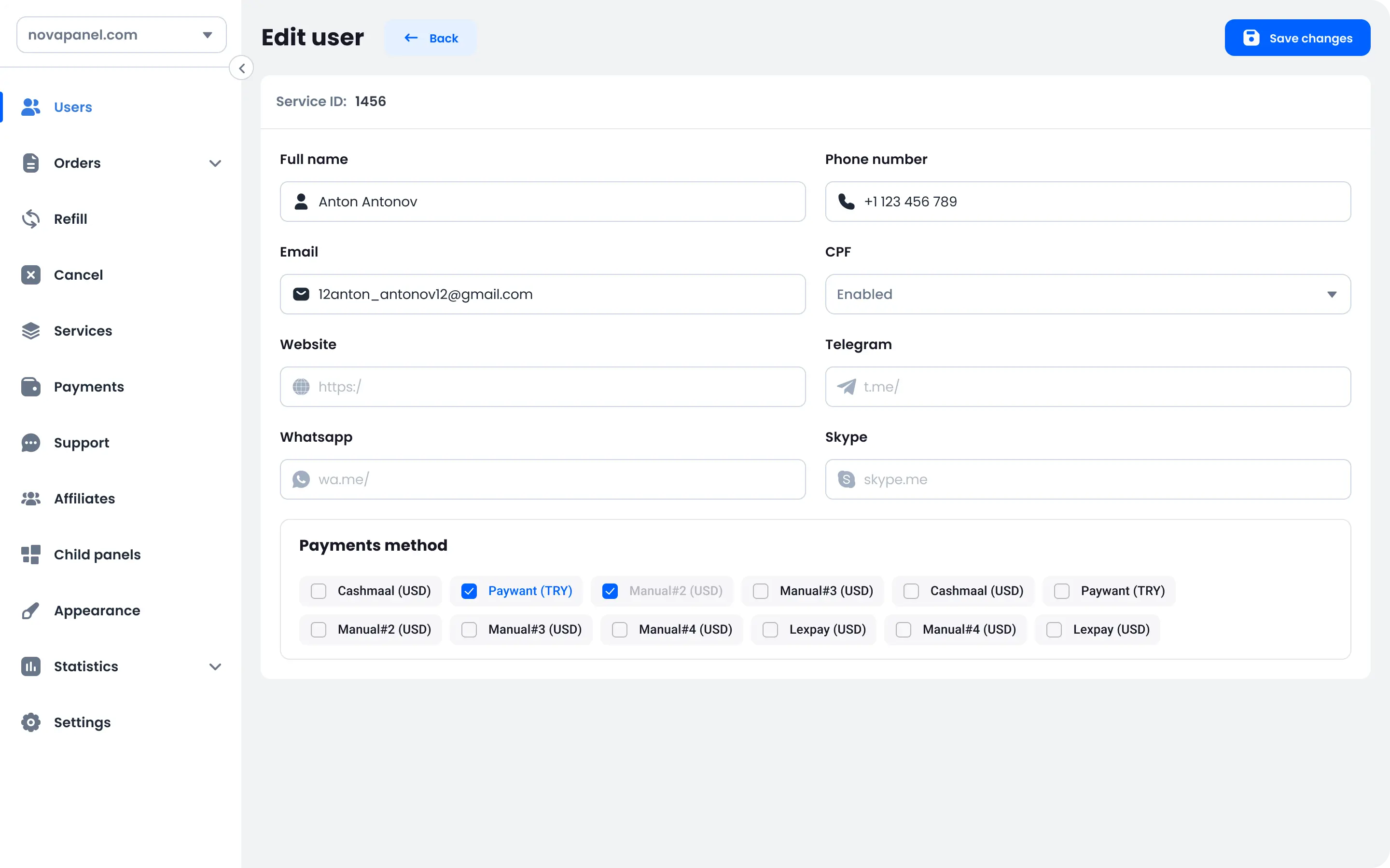 Users management dashboard
