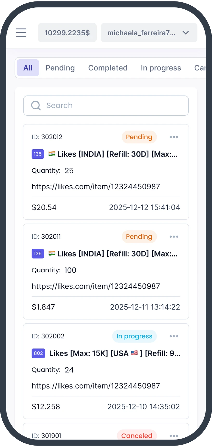 Order management on mobile