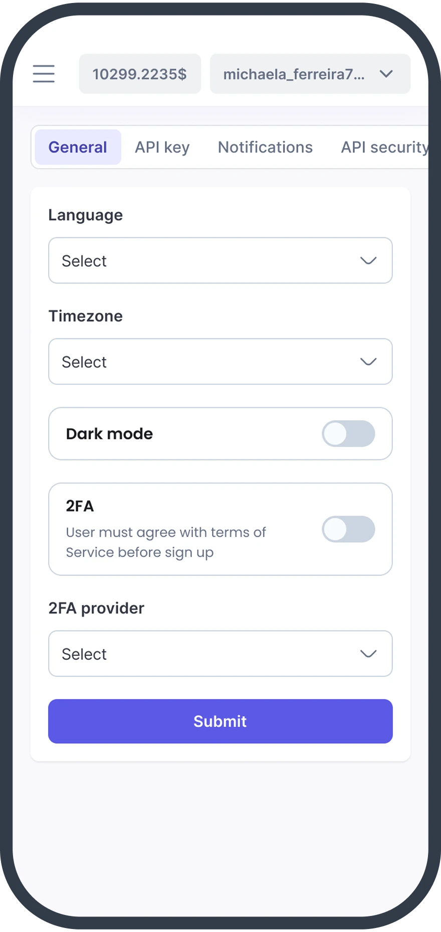 NovaPanel settings on mobile