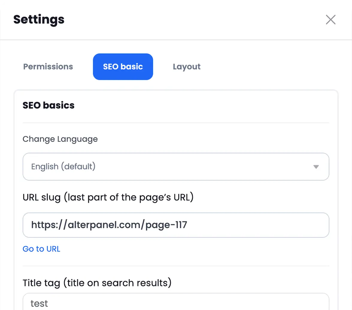 Page SEO settings