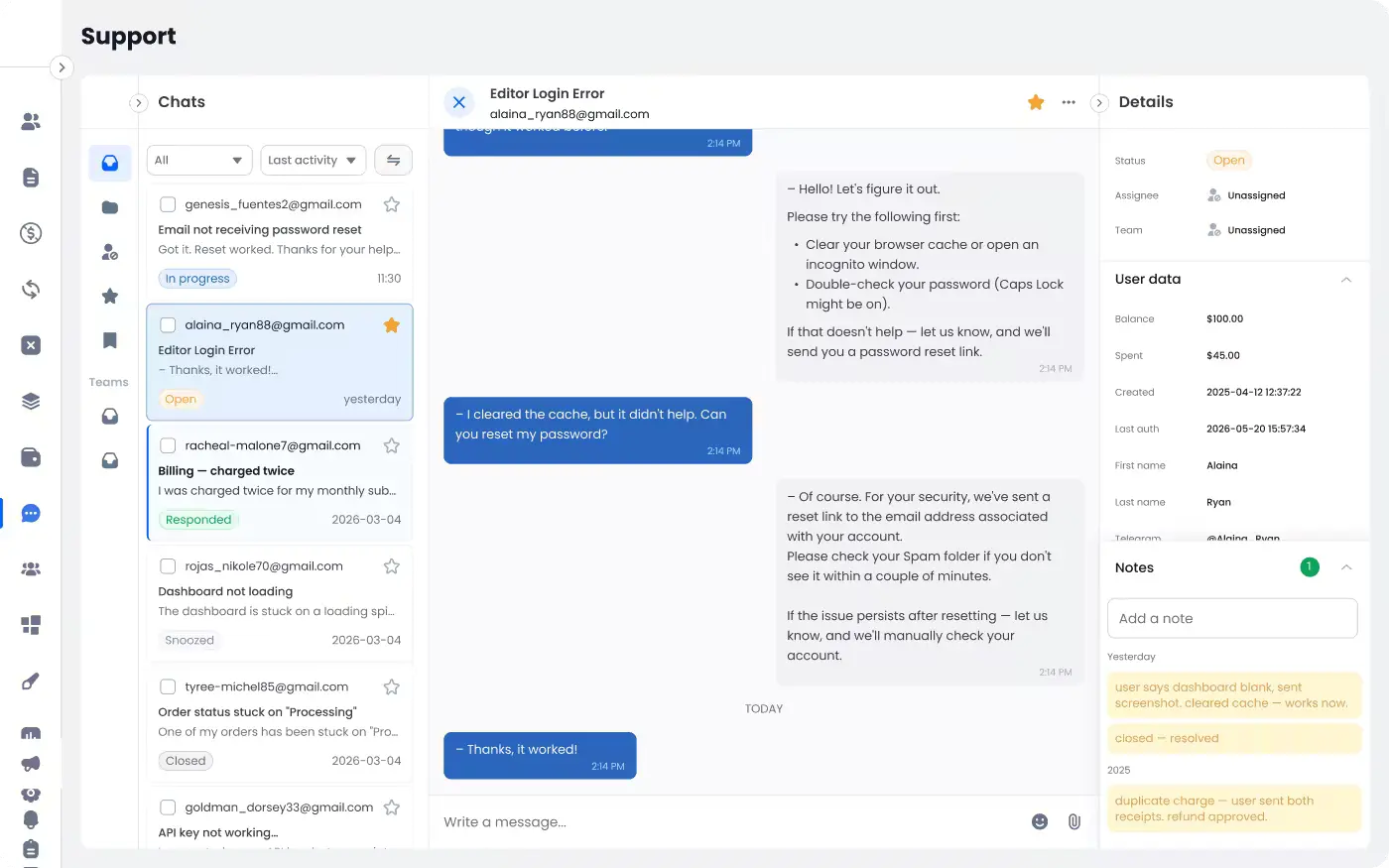 NovaPanel support center inbox